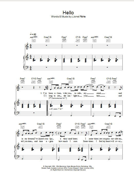Lionel Richie Hello sheet music notes and chords arranged for Clarinet Solo