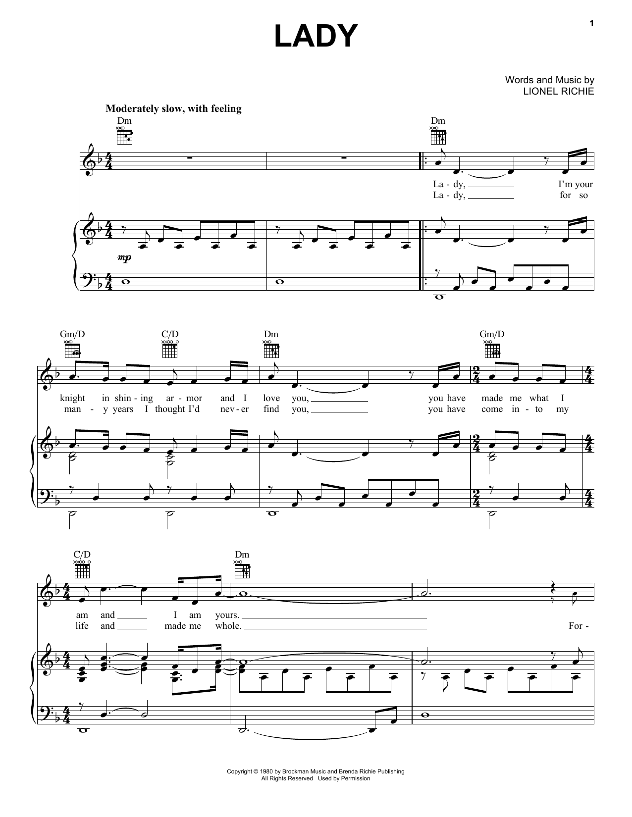 Lionel Richie Lady sheet music notes and chords arranged for Guitar Chords/Lyrics