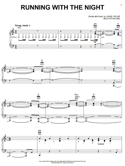 Lionel Richie Running With The Night sheet music notes and chords arranged for Lead Sheet / Fake Book