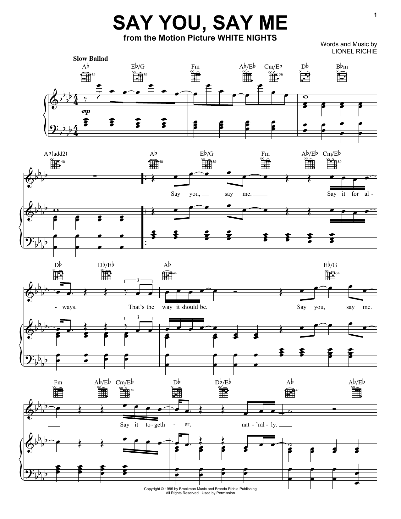 Lionel Richie Say You, Say Me sheet music notes and chords arranged for Trombone Solo