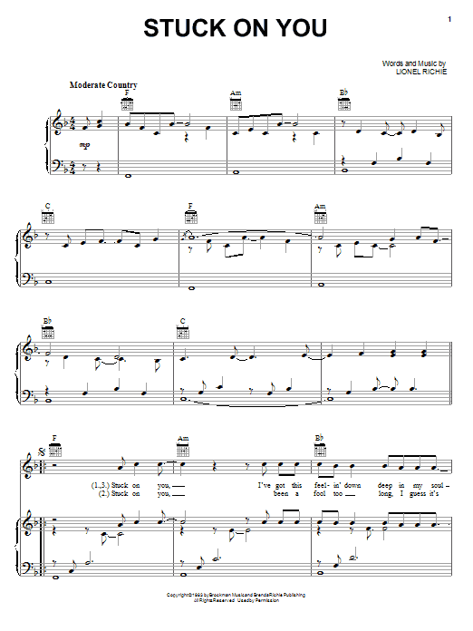 Lionel Richie Stuck On You sheet music notes and chords arranged for Piano, Vocal & Guitar Chords (Right-Hand Melody)