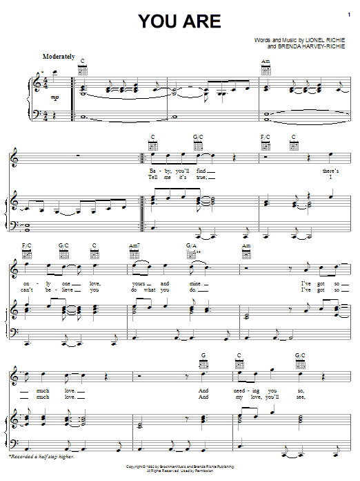 Lionel Richie You Are sheet music notes and chords arranged for Lead Sheet / Fake Book