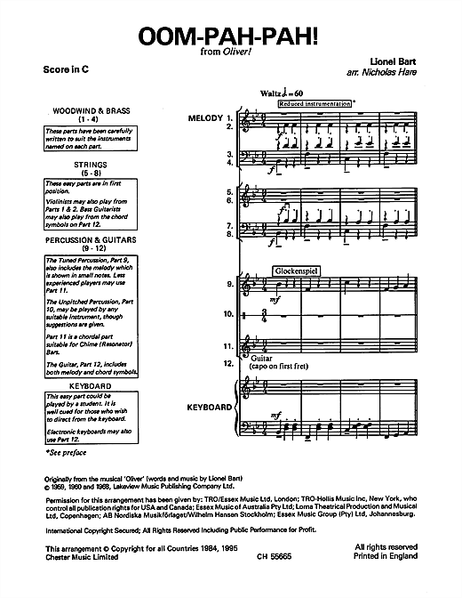 Lionel Bart Oom-Pah-Pah (from Oliver!) sheet music notes and chords arranged for Classroom Band Pack