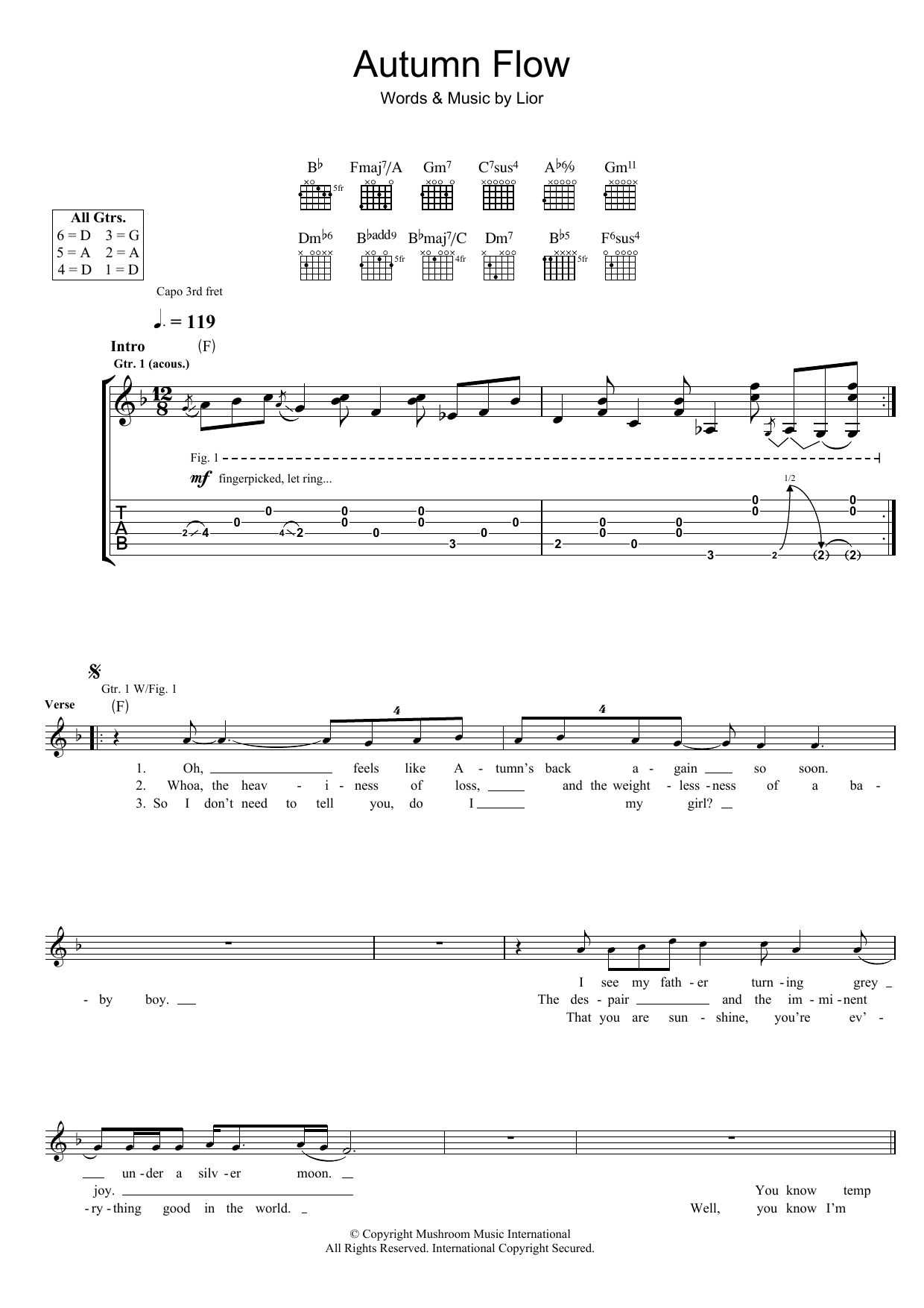 Lior Autumn Flow sheet music notes and chords arranged for Guitar Tab