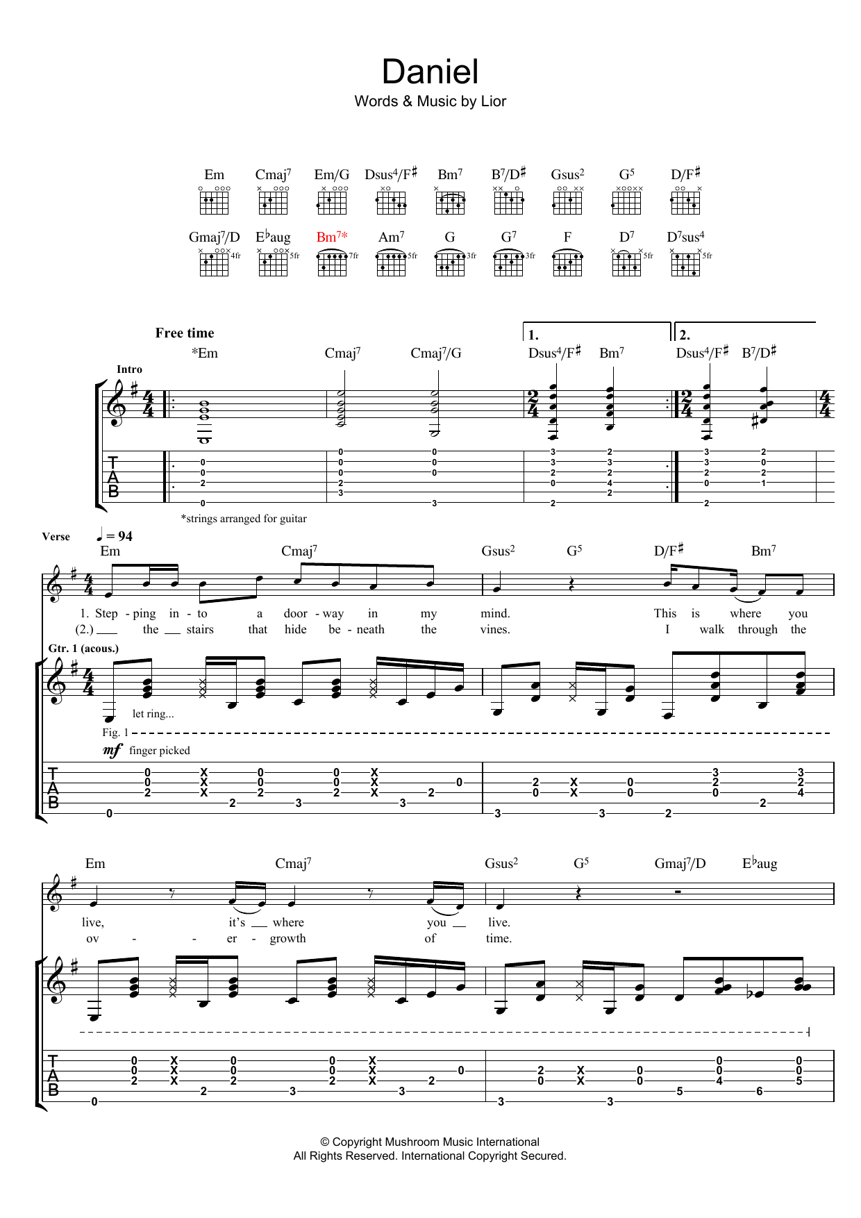 Lior Daniel sheet music notes and chords arranged for Guitar Tab