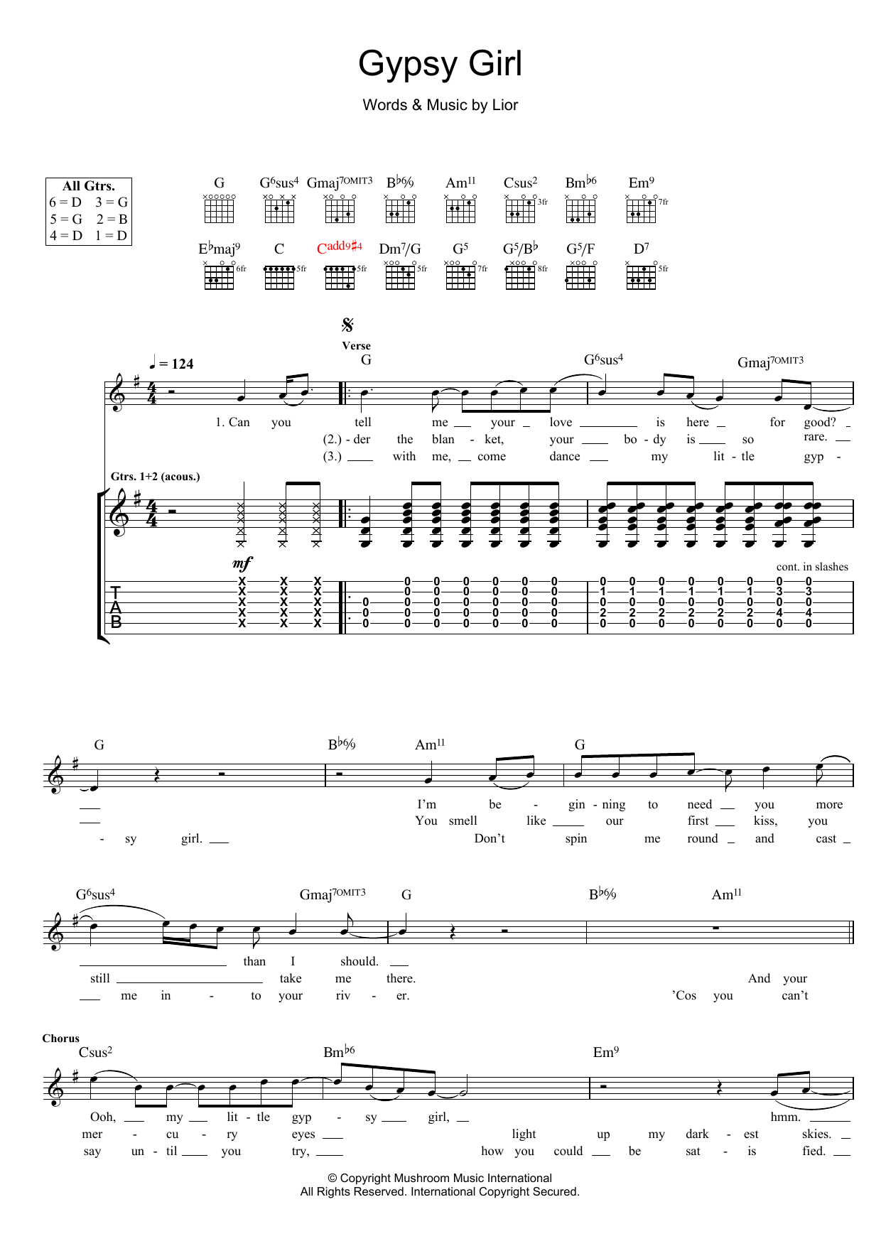 Lior Gypsy Girl sheet music notes and chords arranged for Guitar Tab