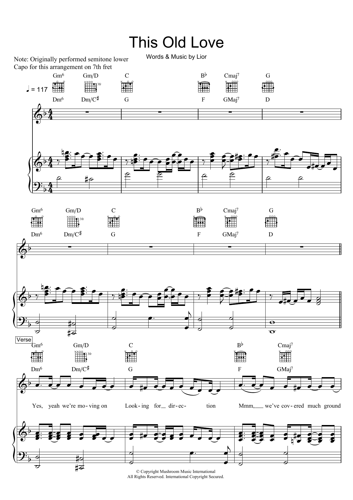 Lior This Old Love sheet music notes and chords arranged for Piano, Vocal & Guitar Chords