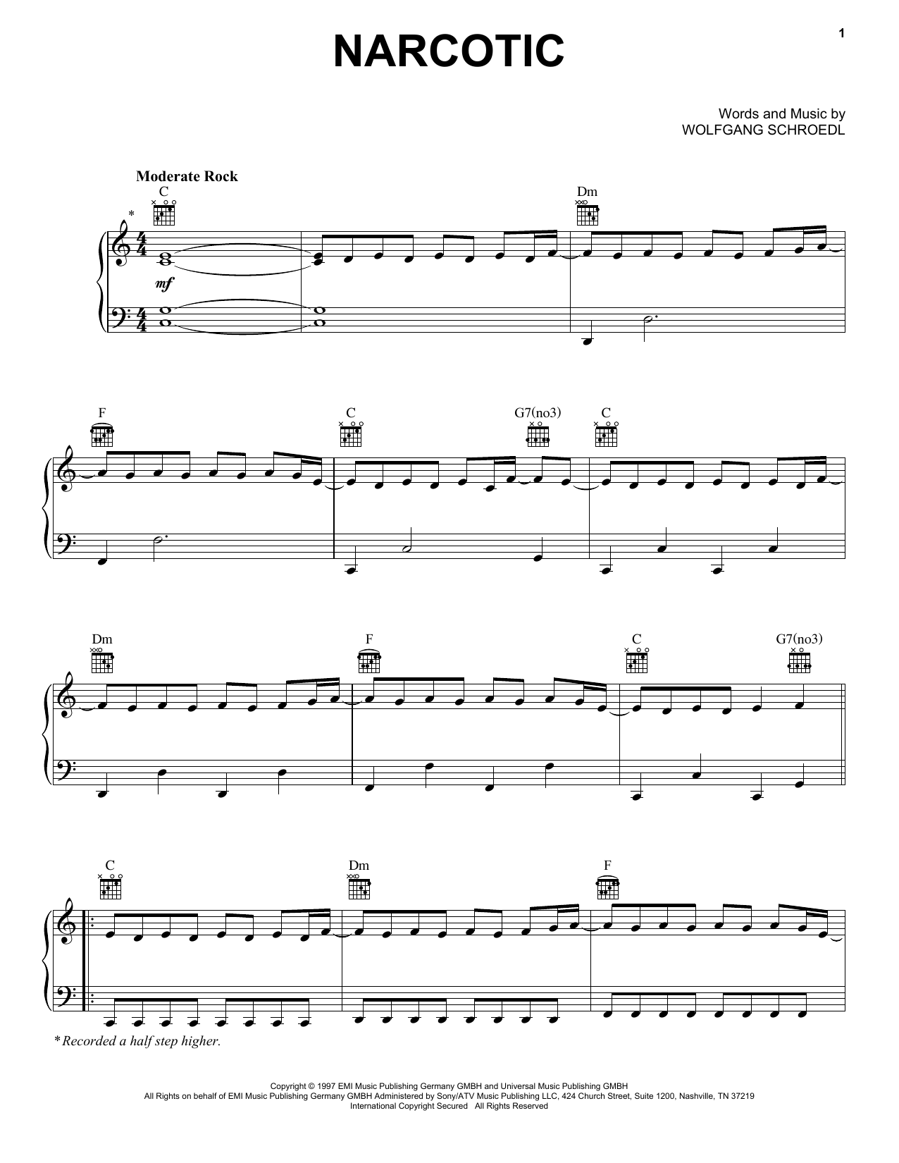 Liquido Narcotic sheet music notes and chords arranged for Piano, Vocal & Guitar Chords (Right-Hand Melody)