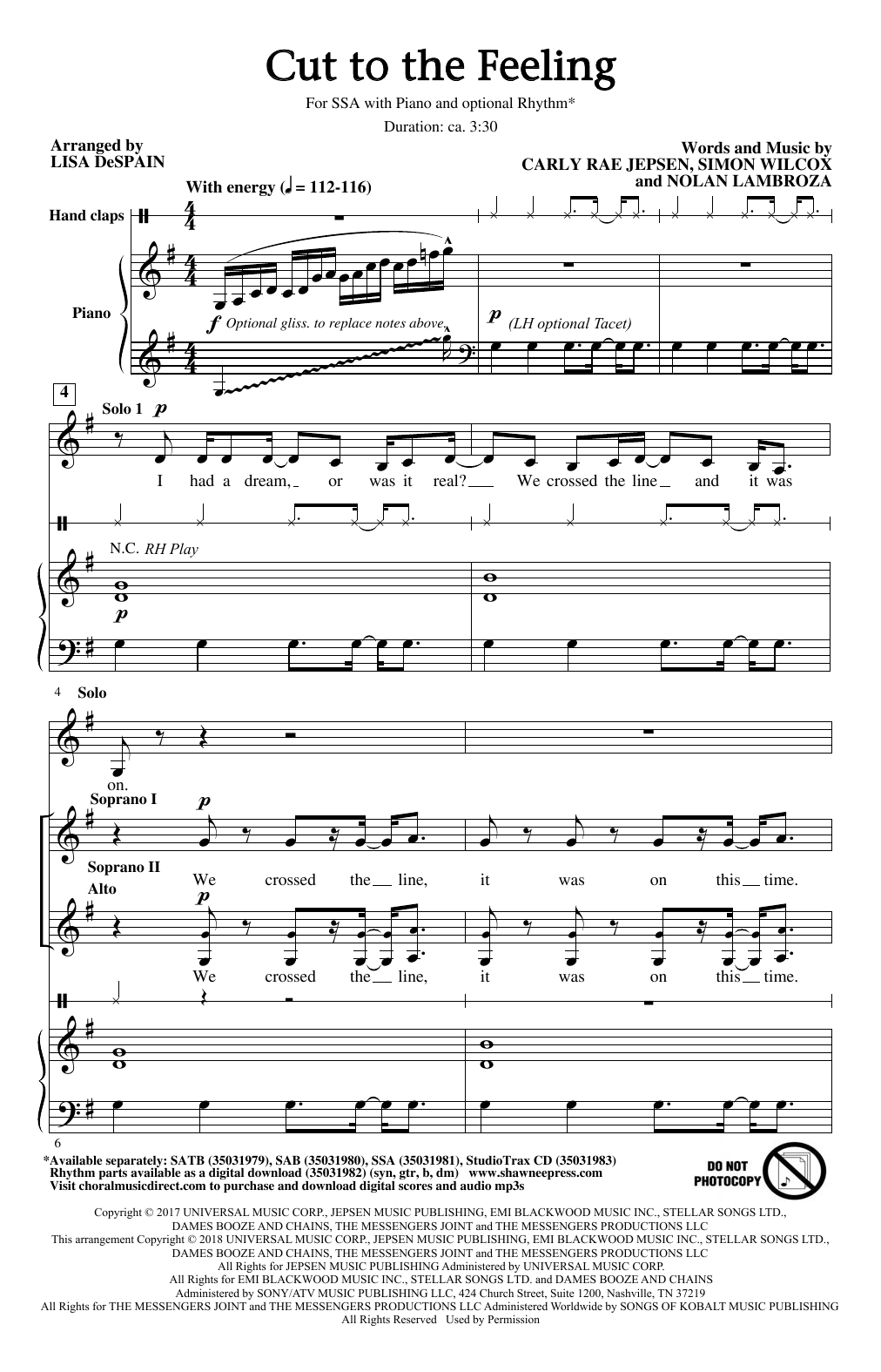 Lisa DeSpain Cut To The Feeling sheet music notes and chords arranged for SATB Choir