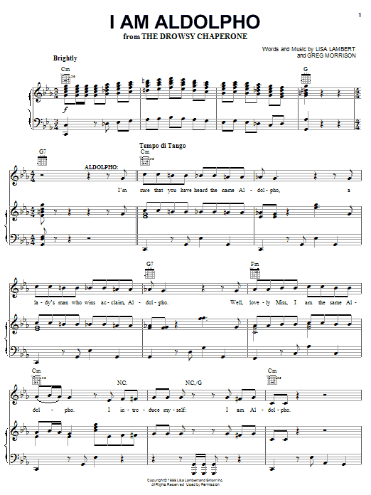 Lisa Lambert I Am Aldolpho sheet music notes and chords arranged for Piano & Vocal