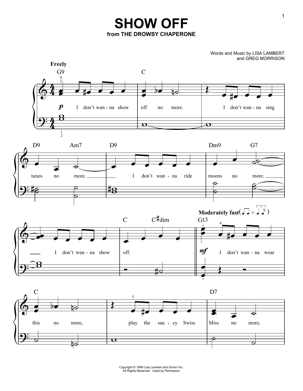 Lisa Lambert Show Off (from The Drowsy Chaperone) sheet music notes and chords arranged for Very Easy Piano