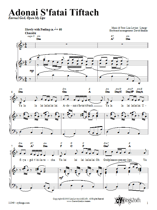 Lisa Levine Adonai S'fatai Tiftach sheet music notes and chords arranged for Piano, Vocal & Guitar Chords (Right-Hand Melody)