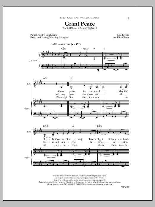 Lisa Levine Grant Peace sheet music notes and chords arranged for SATB Choir