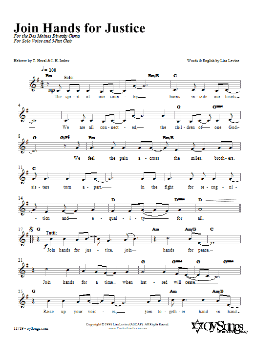 Lisa Levine Join Hands in Justice sheet music notes and chords arranged for 3-Part Mixed Choir
