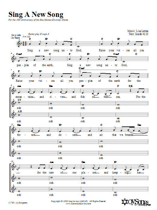 Lisa Levine Sing a New Song sheet music notes and chords arranged for 2-Part Choir