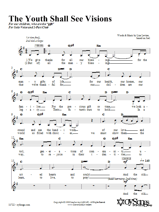 Lisa Levine The Youth Shall See Visions sheet music notes and chords arranged for 2-Part Choir