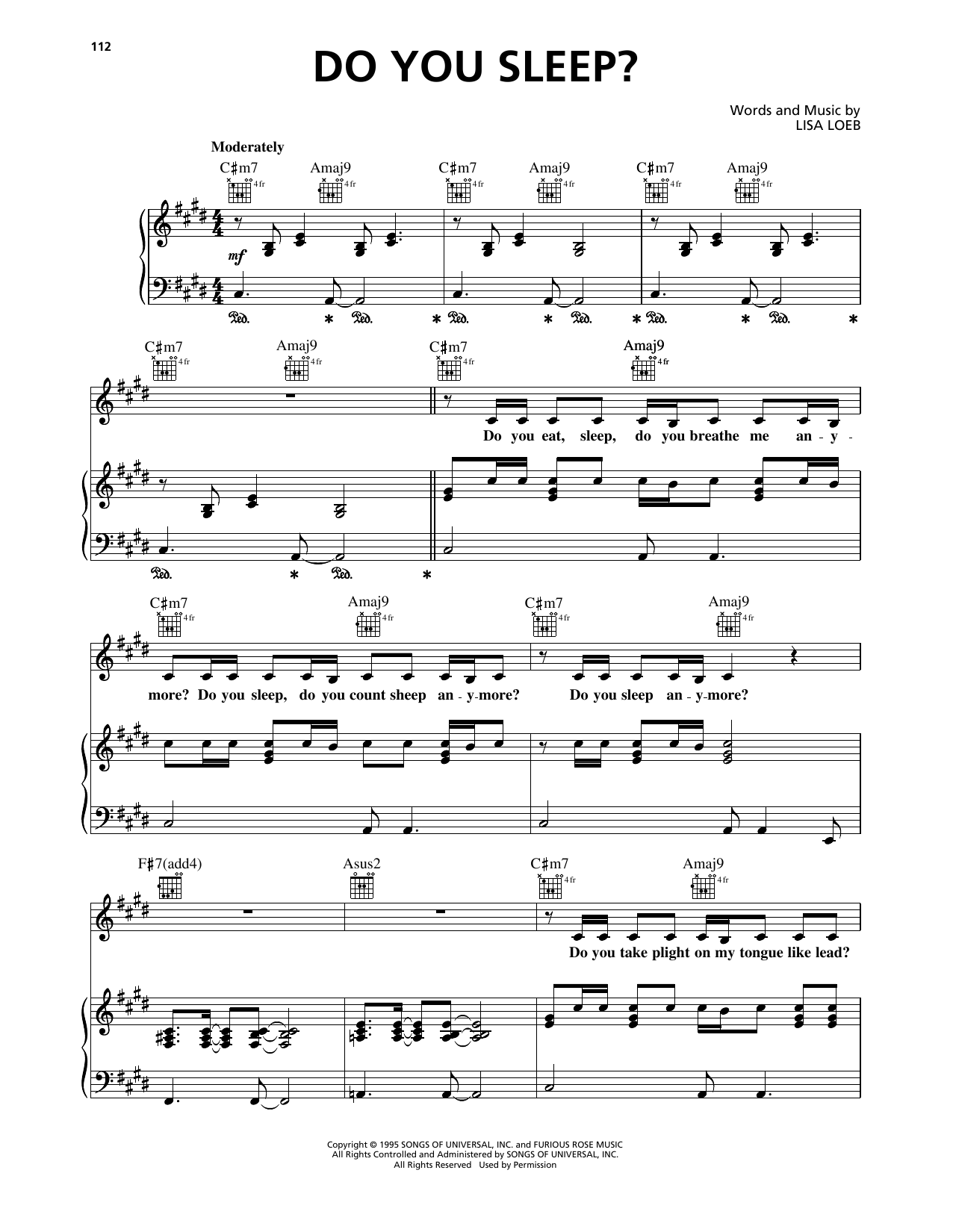 Lisa Loeb & Nine Stories Do You Sleep? sheet music notes and chords arranged for Piano, Vocal & Guitar Chords (Right-Hand Melody)