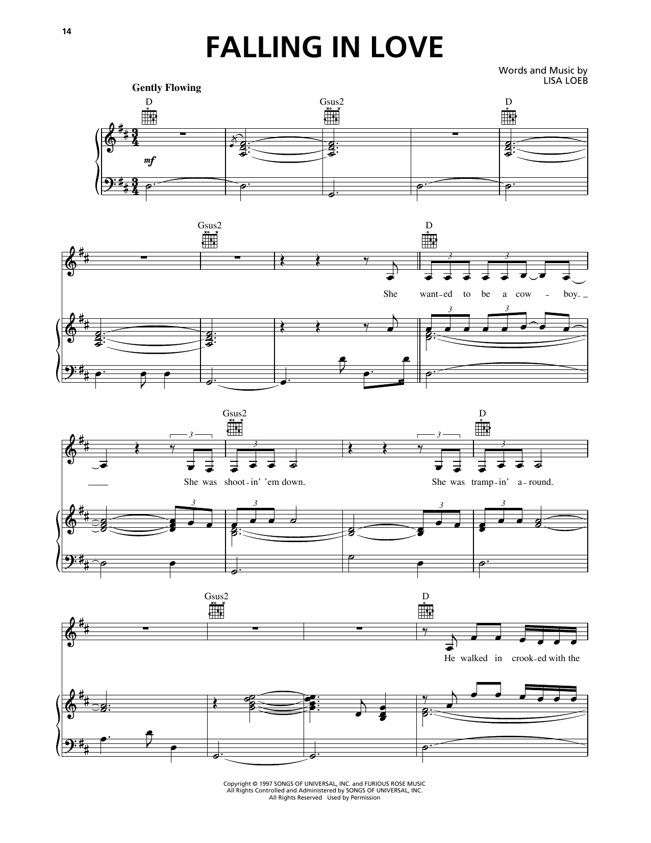 Lisa Loeb Falling In Love sheet music notes and chords arranged for Piano, Vocal & Guitar Chords (Right-Hand Melody)