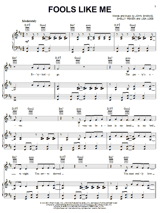 Lisa Loeb Fools Like Me sheet music notes and chords arranged for Piano, Vocal & Guitar Chords (Right-Hand Melody)