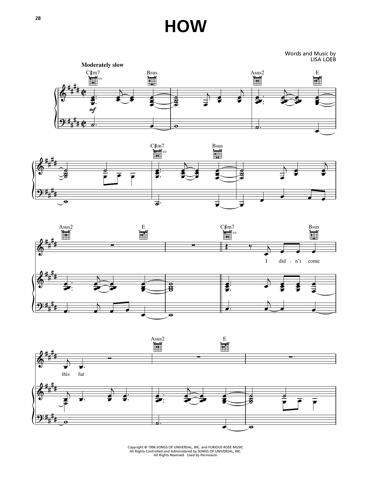 Lisa Loeb How sheet music notes and chords arranged for Piano, Vocal & Guitar Chords (Right-Hand Melody)