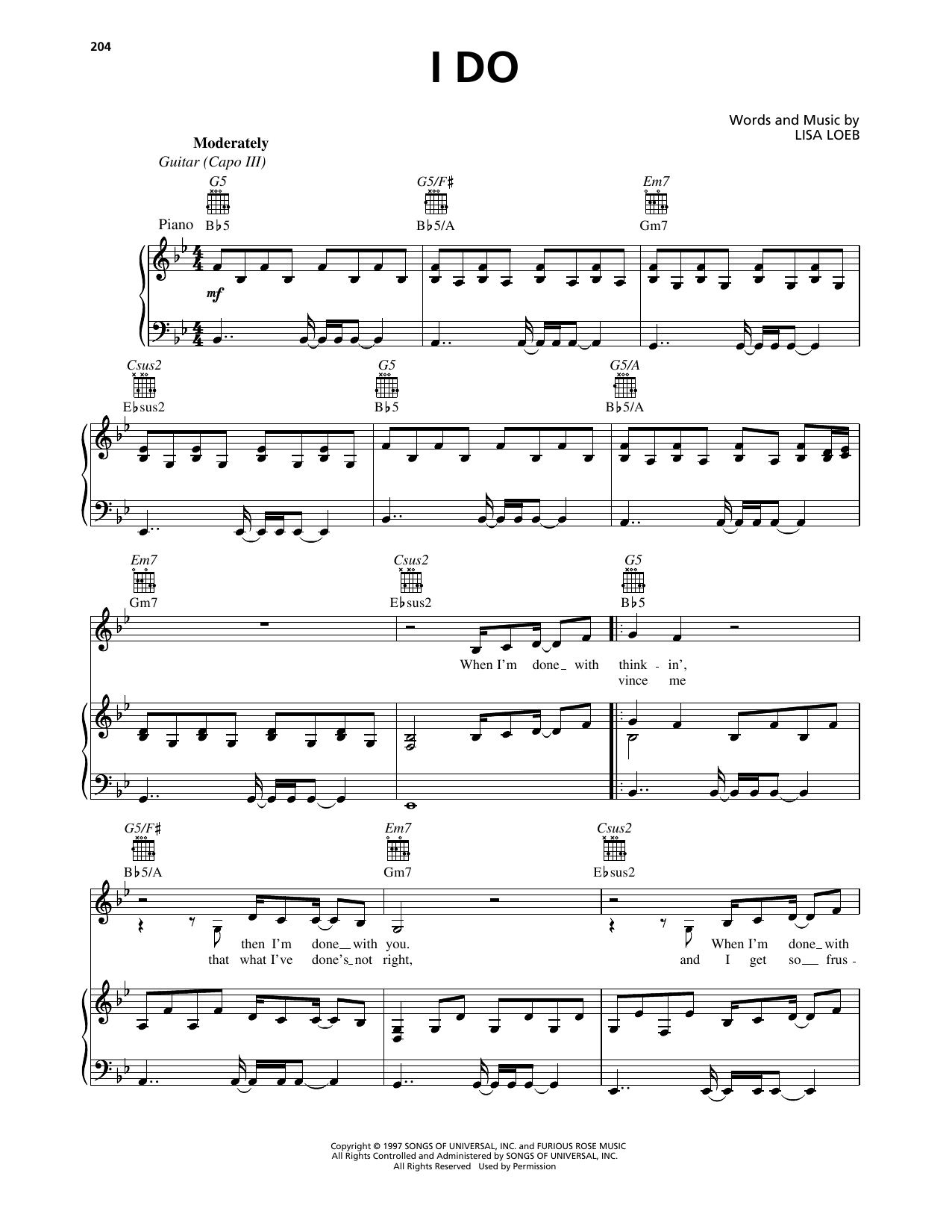 Lisa Loeb I Do sheet music notes and chords arranged for Piano, Vocal & Guitar Chords (Right-Hand Melody)