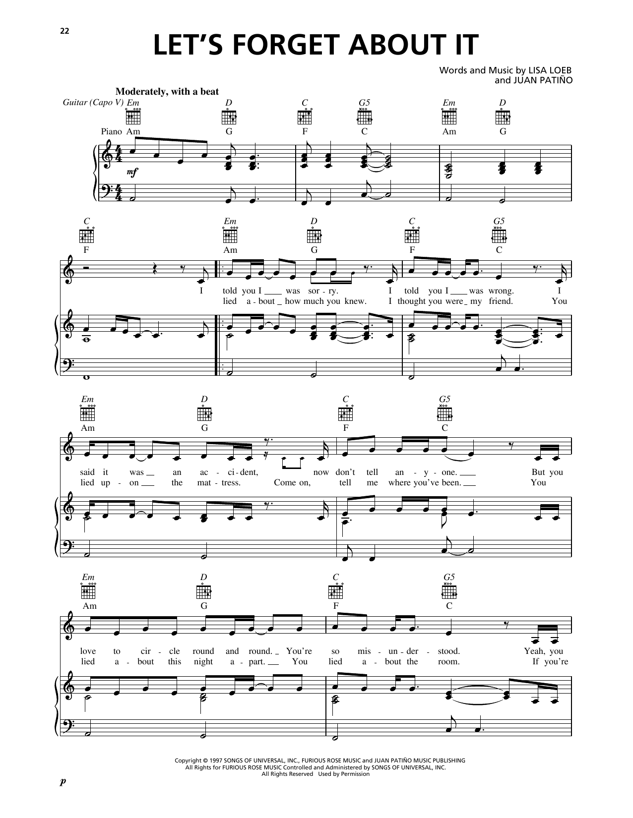 Lisa Loeb Let's Forget About It sheet music notes and chords arranged for Piano, Vocal & Guitar Chords (Right-Hand Melody)