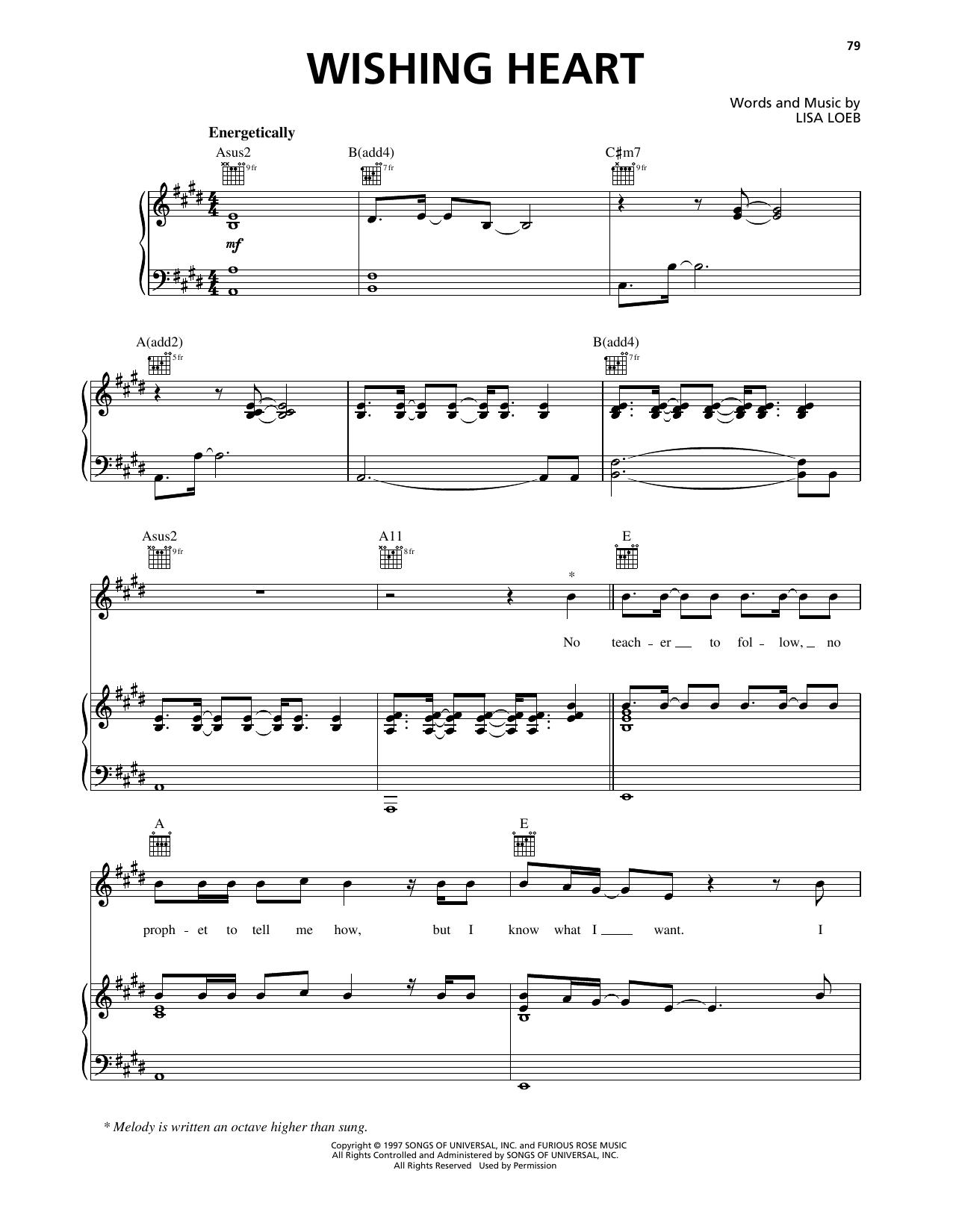 Lisa Loeb Wishing Heart sheet music notes and chords arranged for Piano, Vocal & Guitar Chords (Right-Hand Melody)