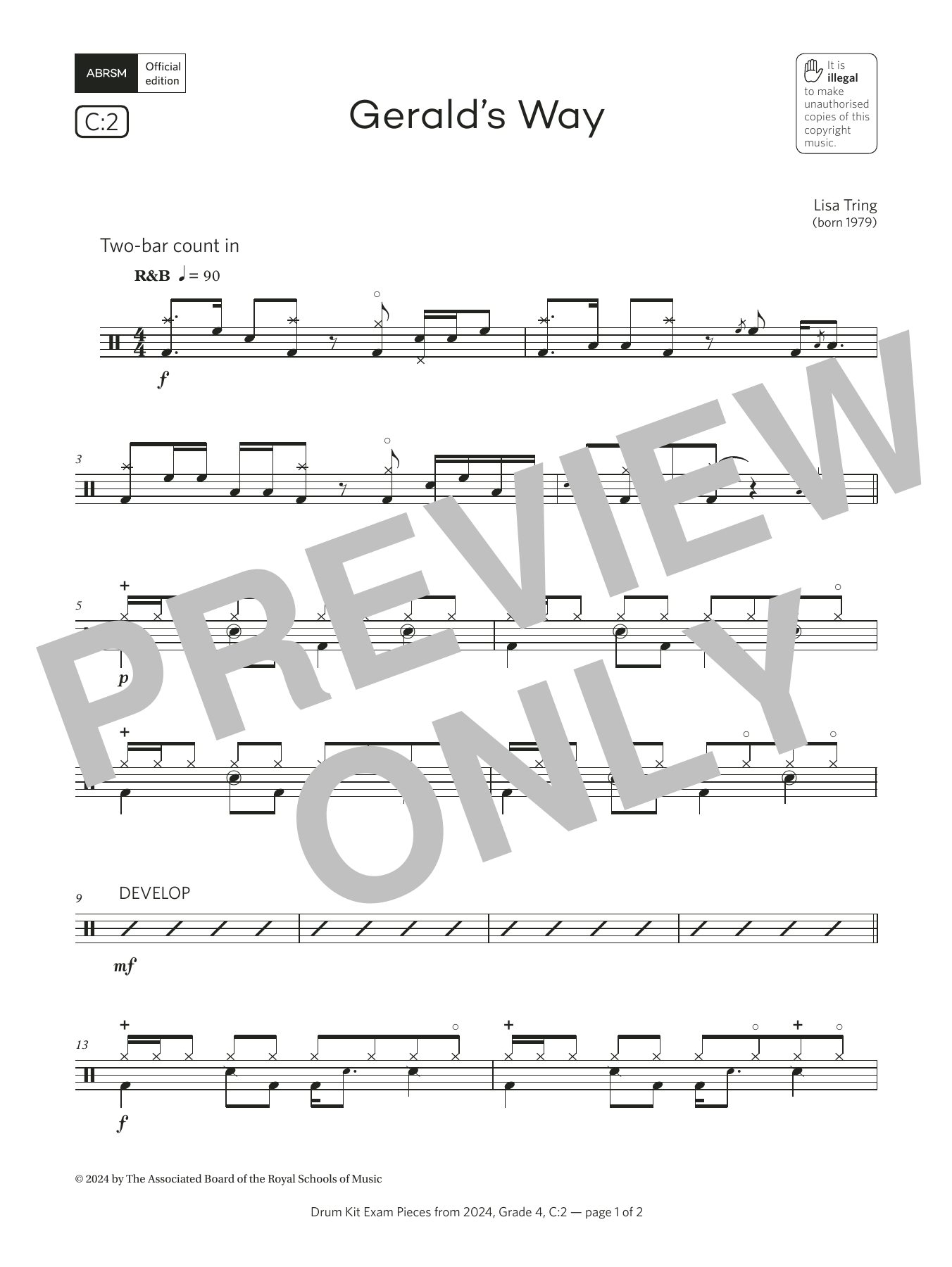 Lisa Tring Gerald's Way (Grade 4, list C2, from the ABRSM Drum Kit Syllabus 2024) sheet music notes and chords arranged for Drums