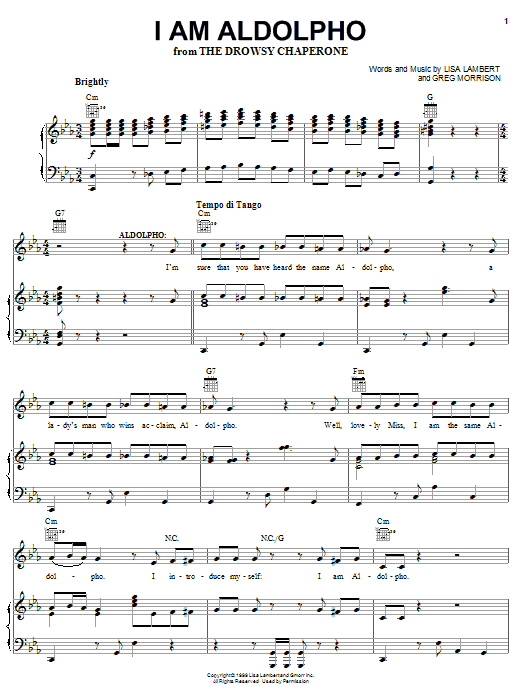 Lisa Lambert I Am Aldolpho sheet music notes and chords arranged for Piano, Vocal & Guitar Chords (Right-Hand Melody)