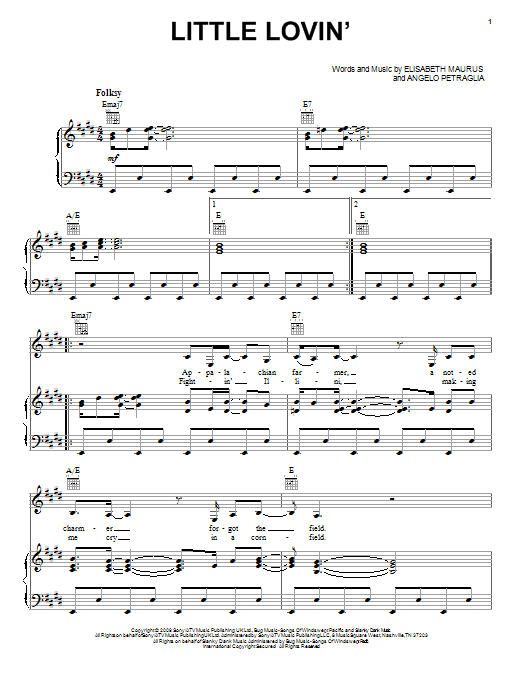 Lissie Little Lovin' sheet music notes and chords arranged for Piano, Vocal & Guitar Chords (Right-Hand Melody)