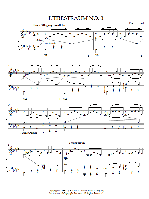 Liszt Liebestraum No. 3 sheet music notes and chords arranged for Piano Solo