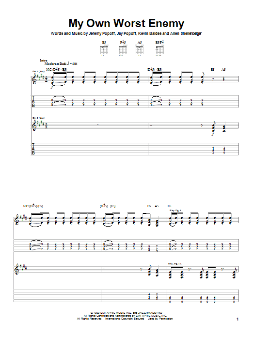 Lit My Own Worst Enemy sheet music notes and chords arranged for Bass Guitar Tab