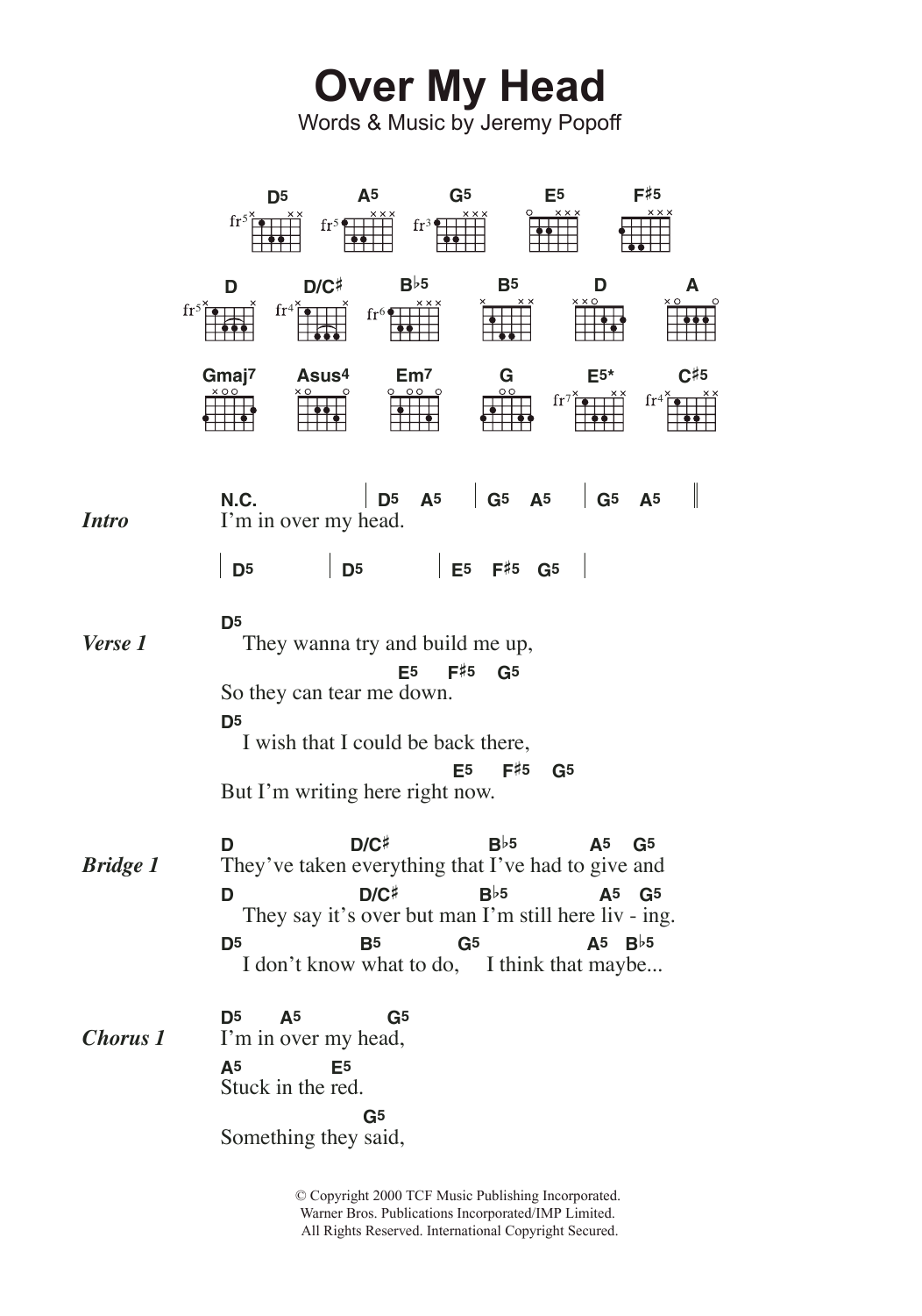 Lit Over My Head sheet music notes and chords arranged for Guitar Chords/Lyrics