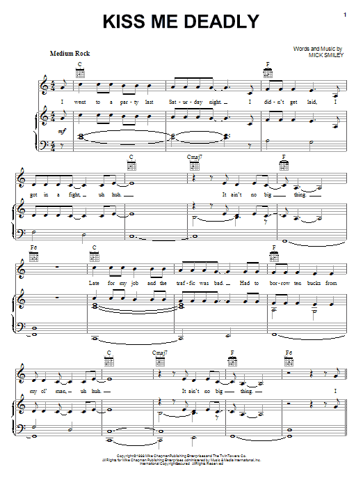 Lita Ford Kiss Me Deadly sheet music notes and chords arranged for Piano, Vocal & Guitar Chords (Right-Hand Melody)