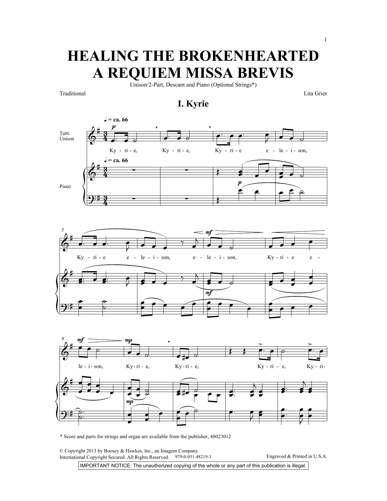 Lita Grier Healing The Brokenhearted (A Requiem Missa Brevis) sheet music notes and chords arranged for SSA Choir