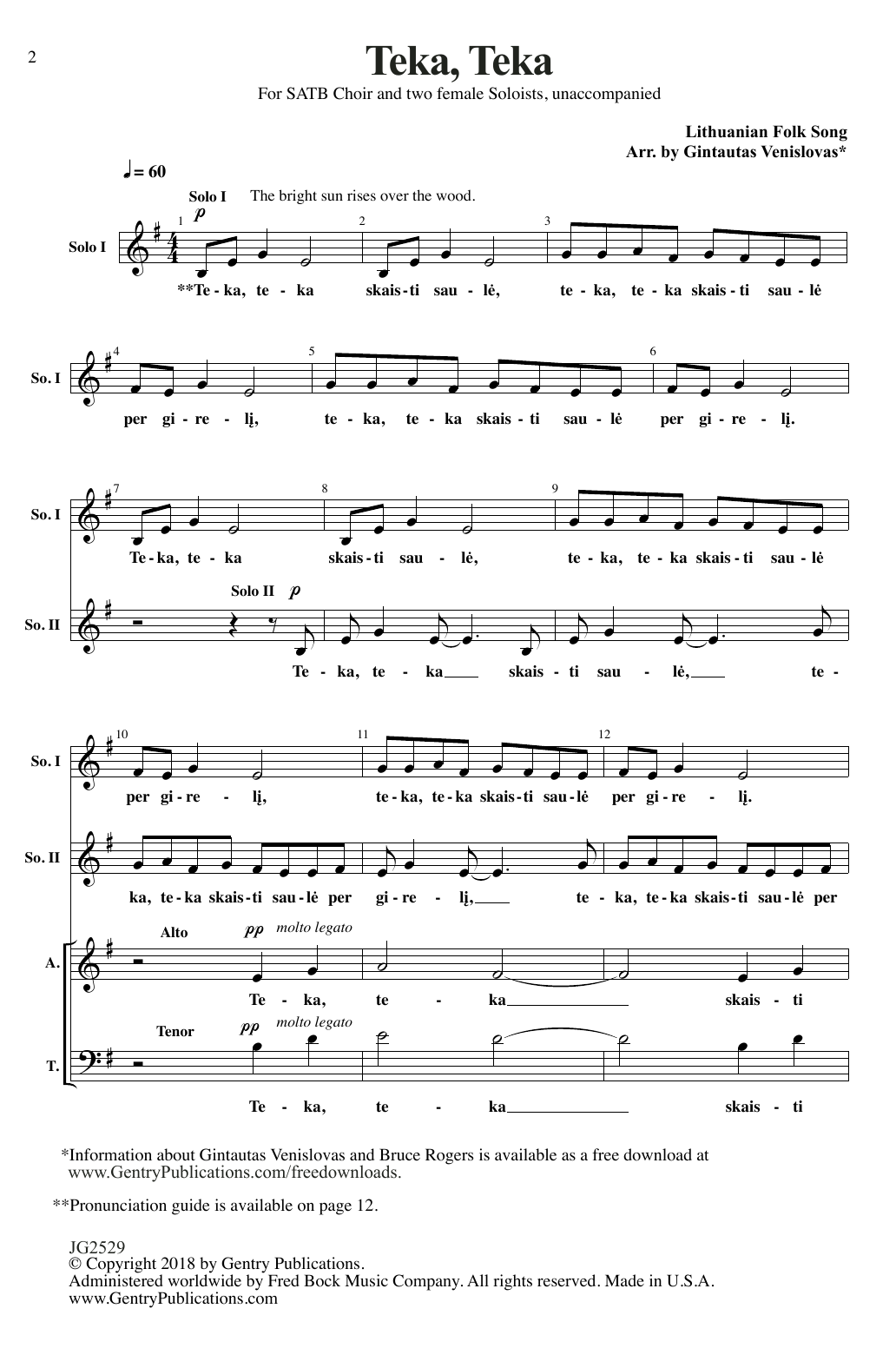 Lithuanian Folk Song Teka, Teka (arr. Gintautas Venislovas) sheet music notes and chords arranged for SATB Choir