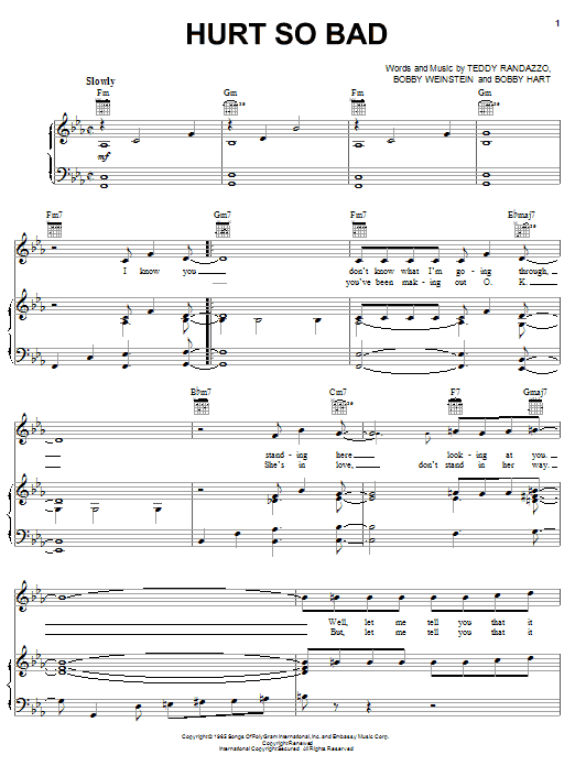 Little Anthony & The Imperials Hurt So Bad sheet music notes and chords arranged for Lead Sheet / Fake Book