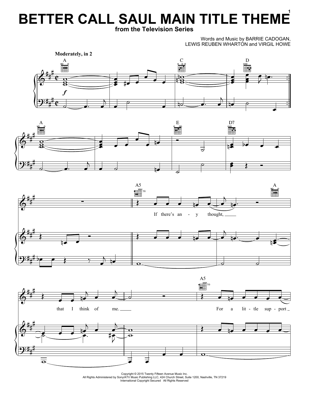 Little Barrie Better Call Saul Main Title Theme sheet music notes and chords arranged for Piano, Vocal & Guitar Chords (Right-Hand Melody)