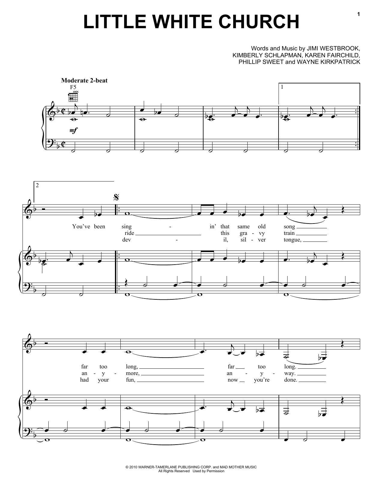 Little Big Town Little White Church sheet music notes and chords arranged for Piano, Vocal & Guitar Chords (Right-Hand Melody)