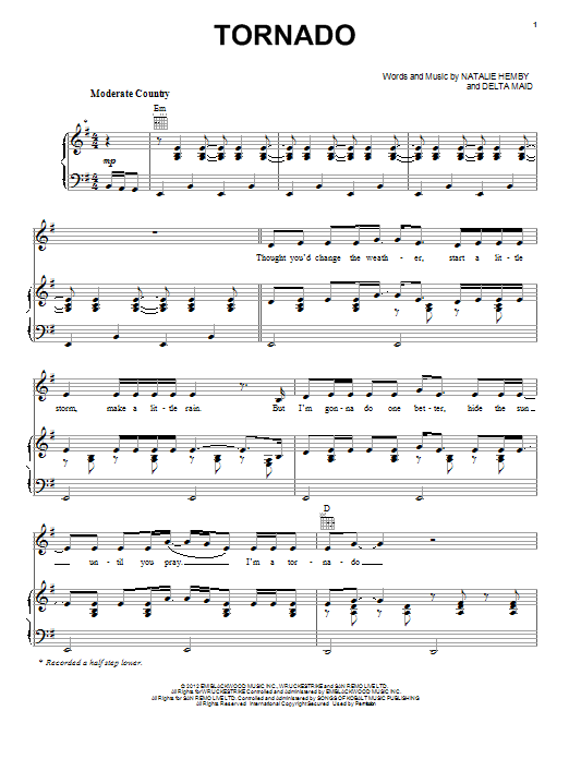 Little Big Town Tornado sheet music notes and chords arranged for Piano, Vocal & Guitar Chords (Right-Hand Melody)