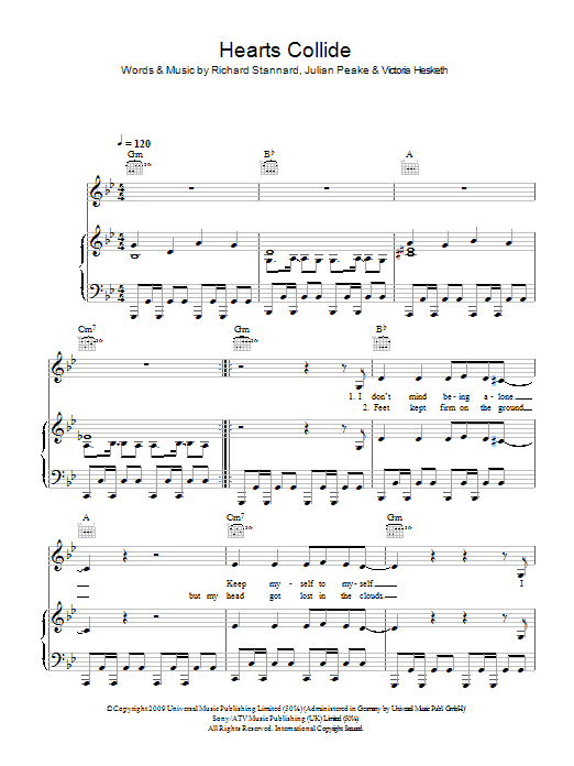 Little Boots Hearts Collide sheet music notes and chords arranged for Piano, Vocal & Guitar Chords