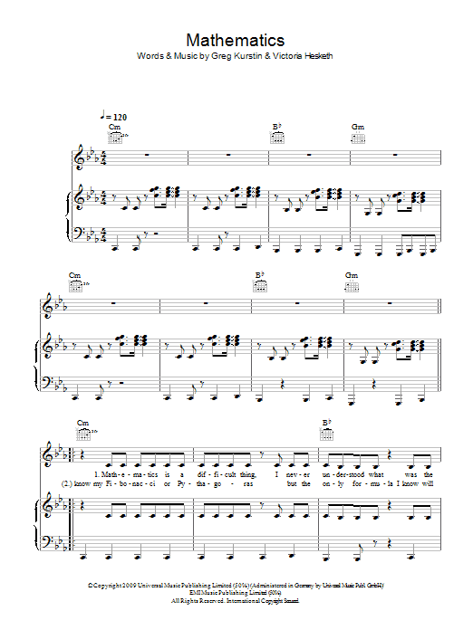 Little Boots Mathematics sheet music notes and chords arranged for Piano, Vocal & Guitar Chords