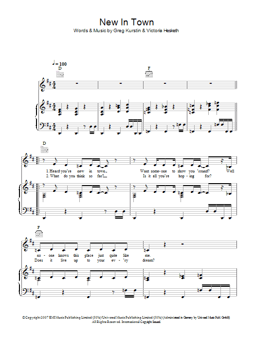 Little Boots New In Town sheet music notes and chords arranged for Piano, Vocal & Guitar Chords