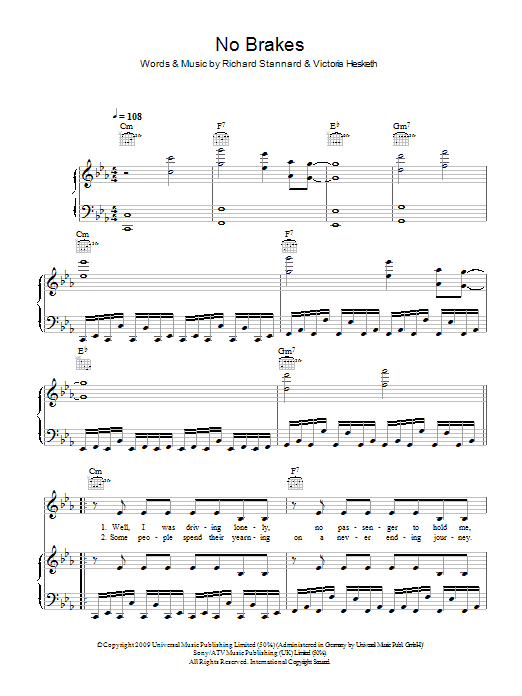 Little Boots No Brakes sheet music notes and chords arranged for Piano, Vocal & Guitar Chords