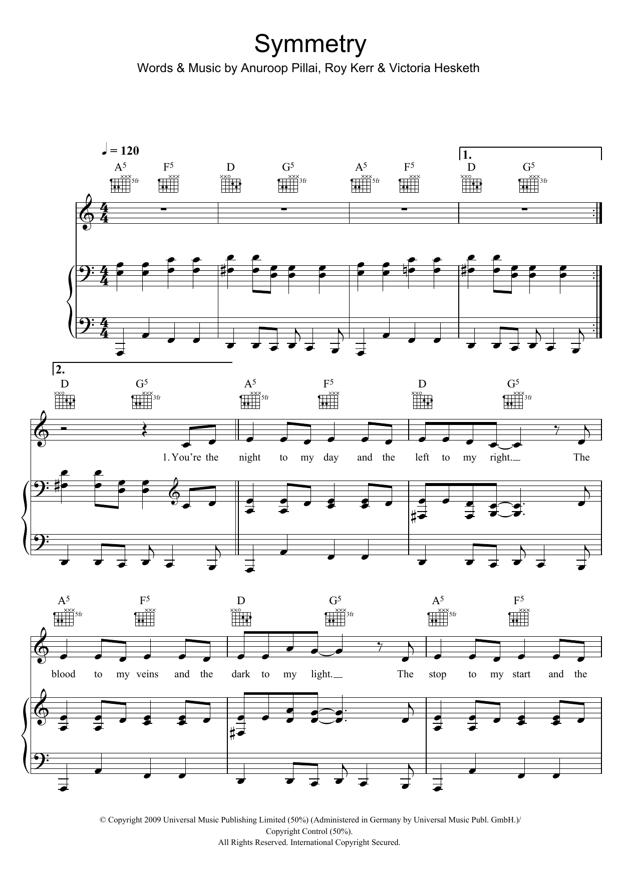 Little Boots Symmetry sheet music notes and chords arranged for Piano, Vocal & Guitar Chords