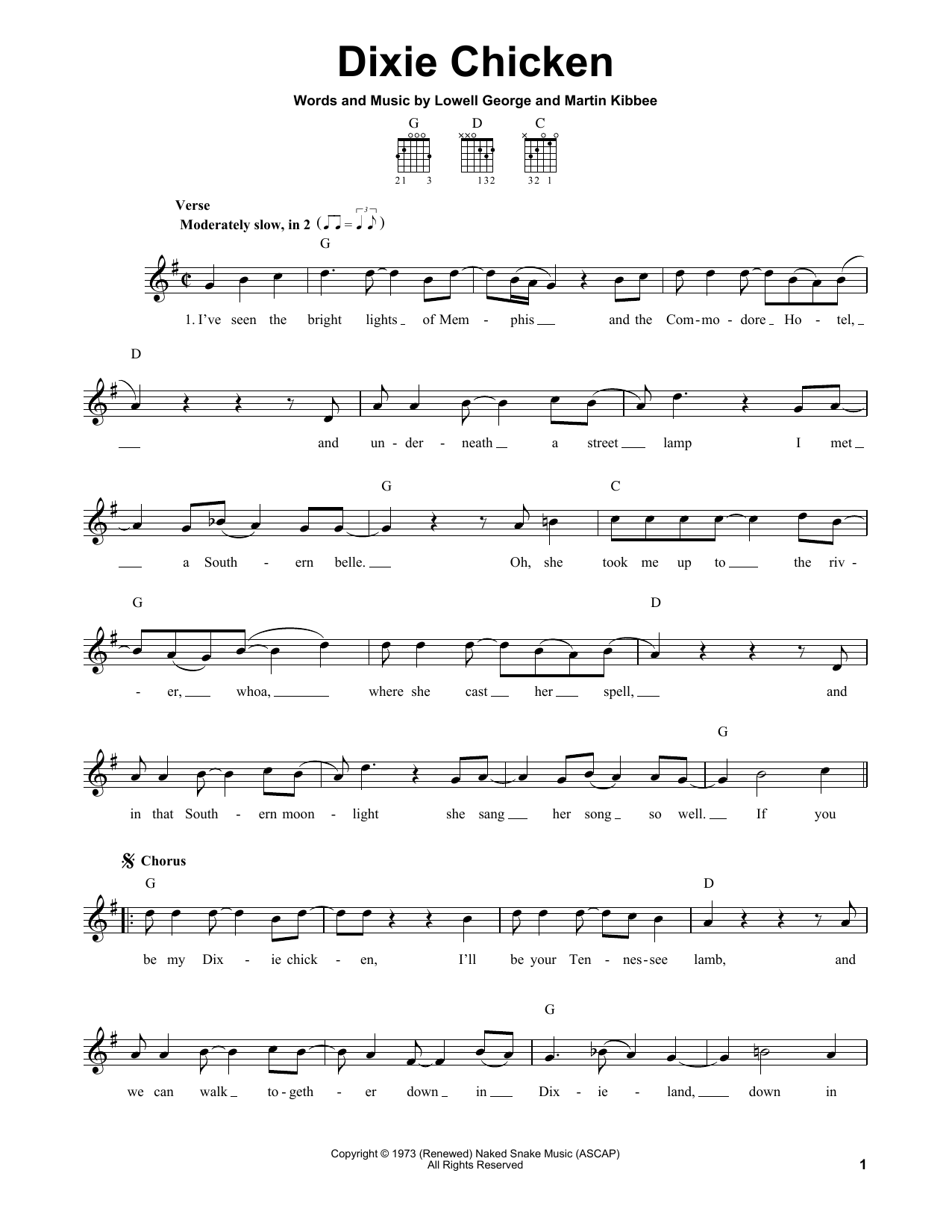 Little Feat Dixie Chicken sheet music notes and chords arranged for Guitar Chords/Lyrics