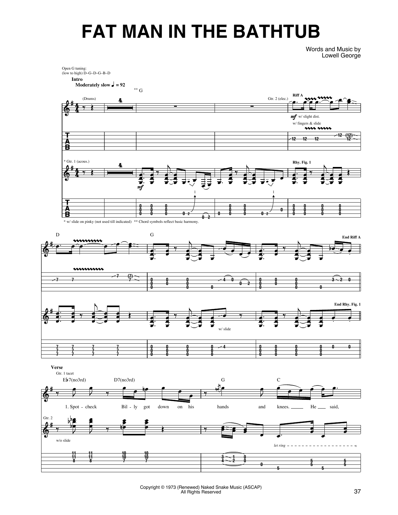 Little Feat Fat Man In The Bathtub sheet music notes and chords arranged for Guitar Tab