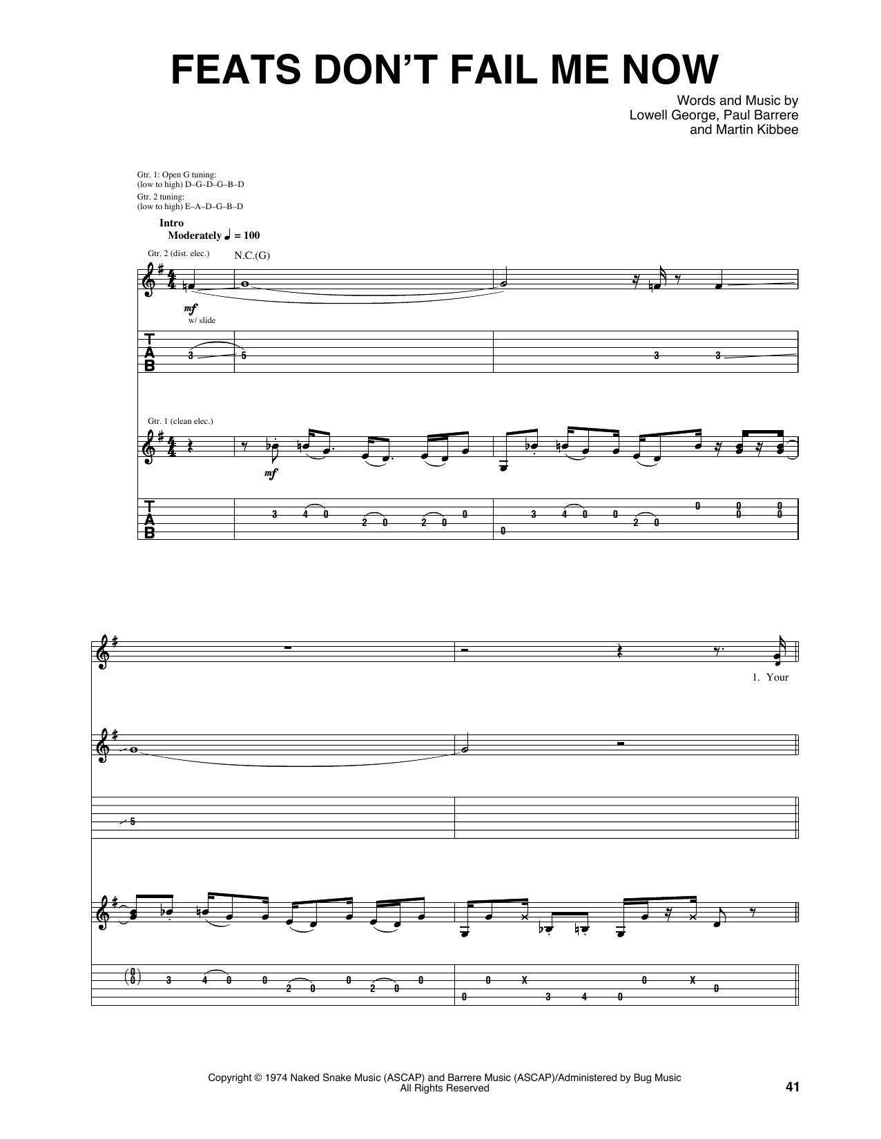 Little Feat Feats Don't Fail Me Now sheet music notes and chords arranged for Guitar Tab