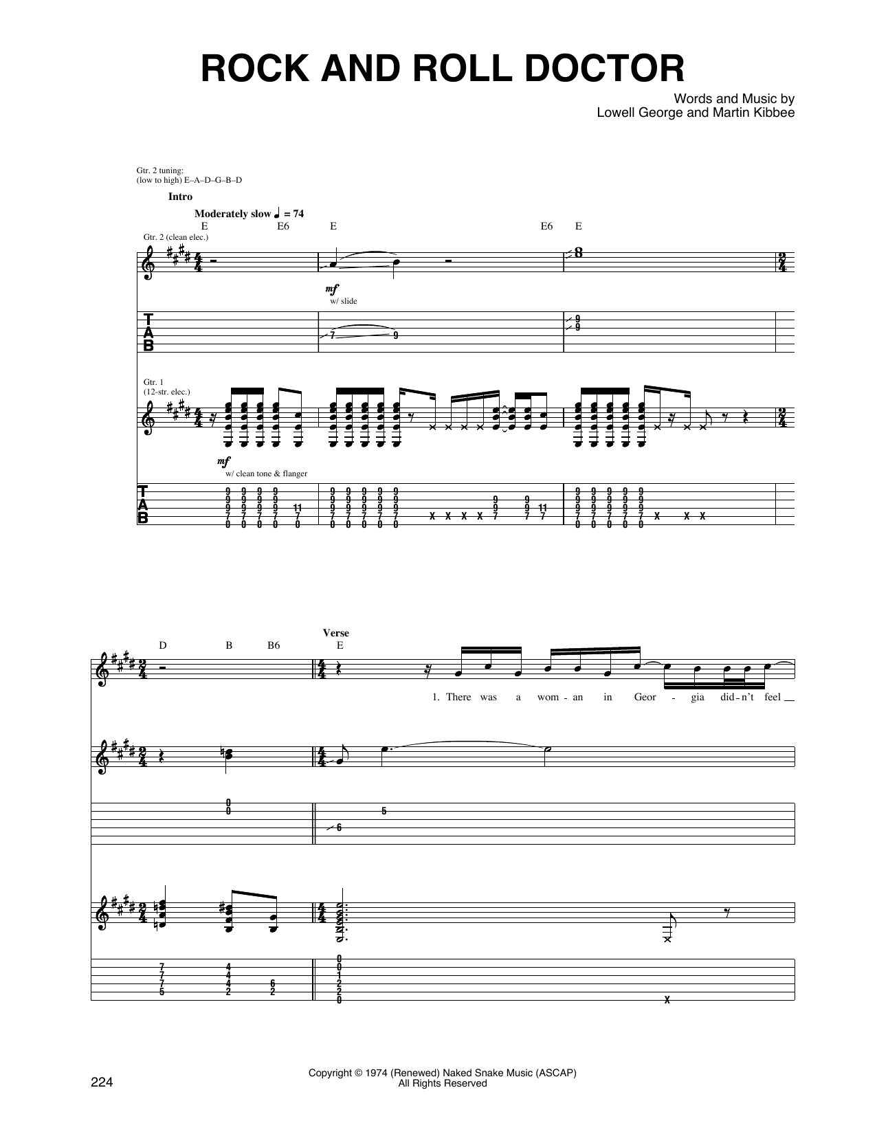 Little Feat Rock And Roll Doctor sheet music notes and chords arranged for Guitar Tab