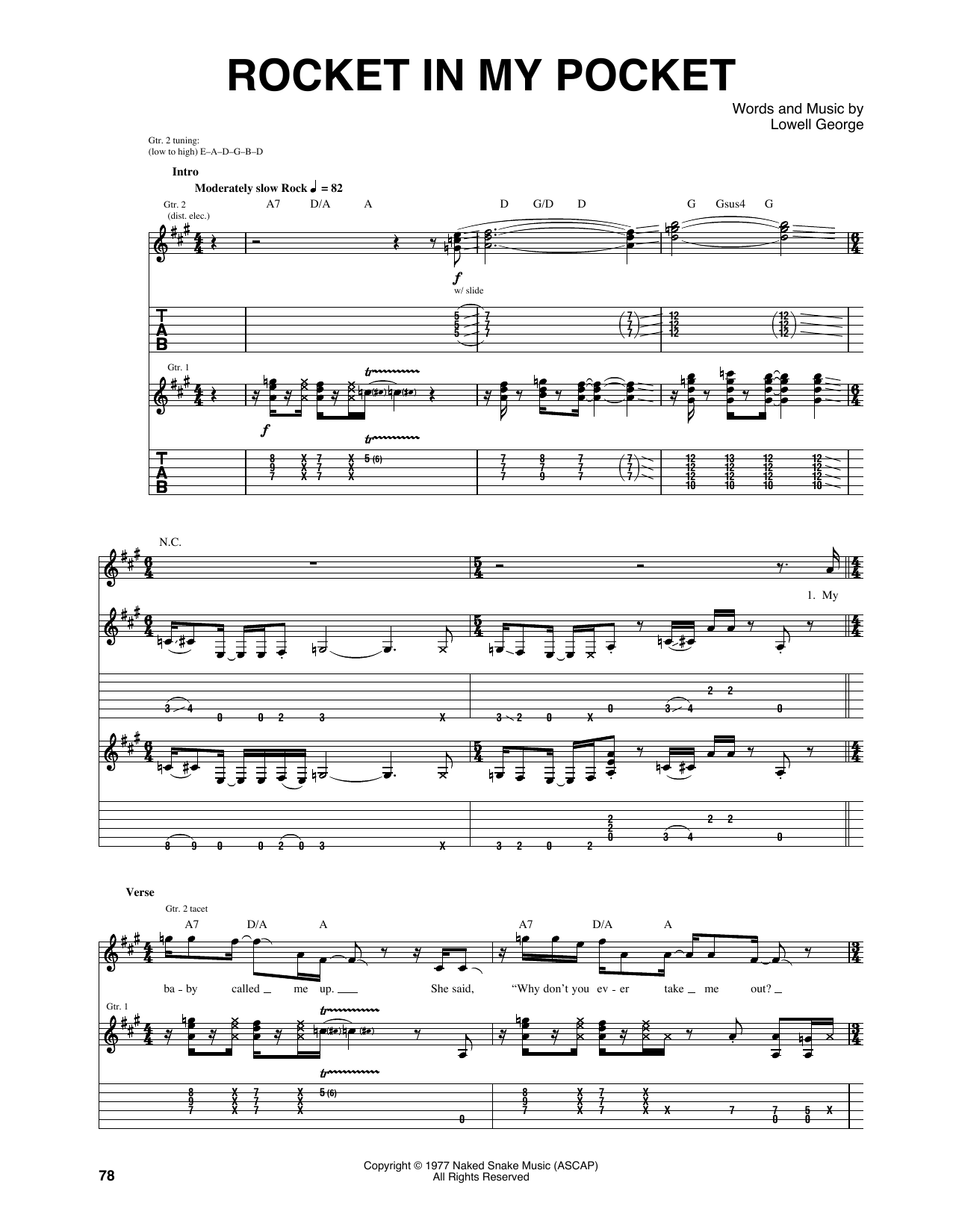Little Feat Rocket In My Pocket sheet music notes and chords arranged for Guitar Tab